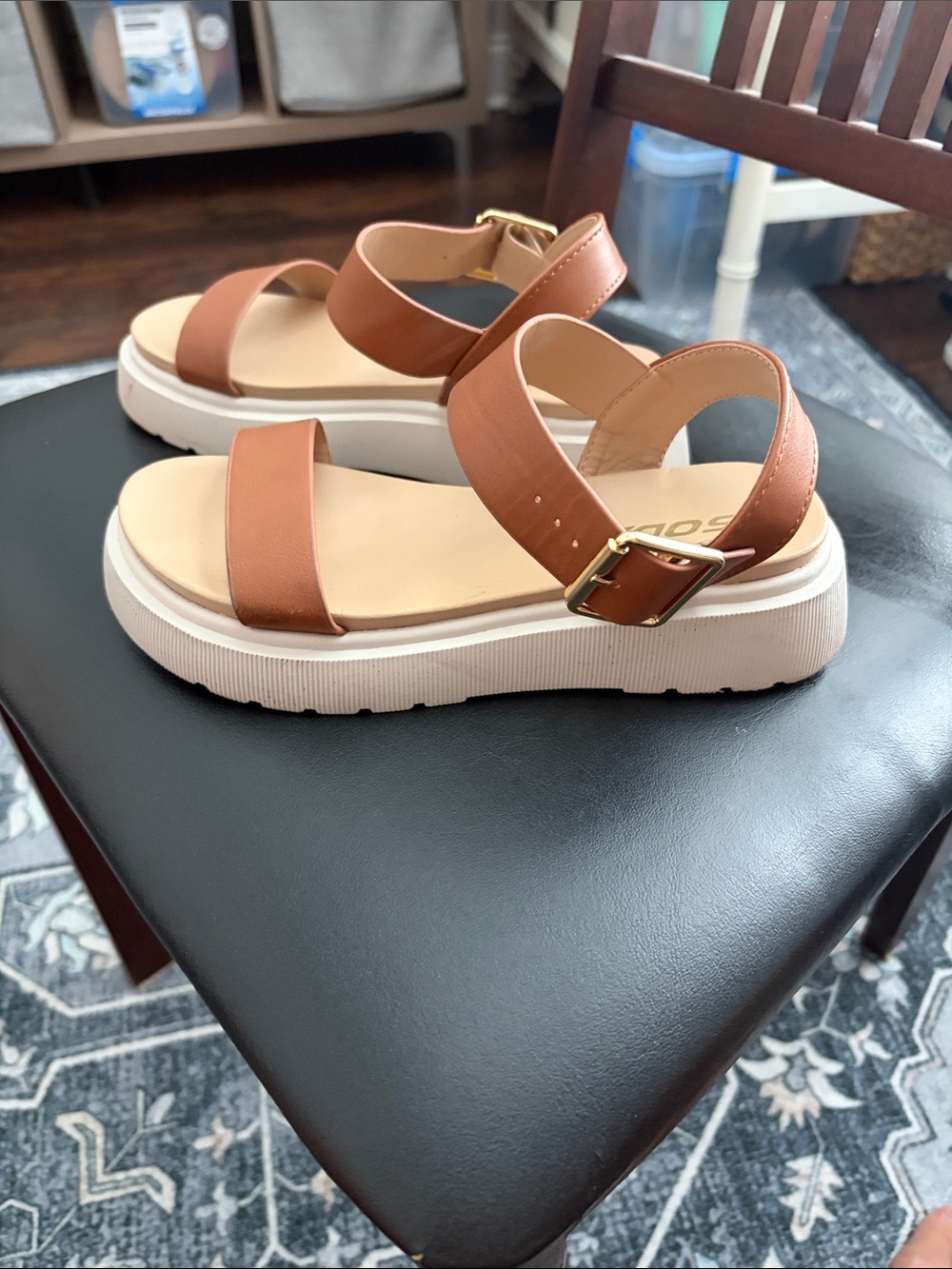 Soda Brown Strappy Platform Sandals with White Sole